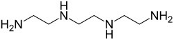 Structure of TETA, a typical hardener. The amine (NH2) groups react with the epoxide groups of the resin during polymerisation.