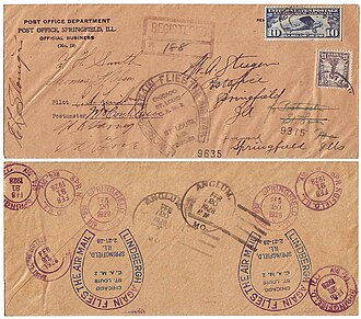 Lindbergh-autographed USPOD penalty cover with C-10 flown by him over CAM-2