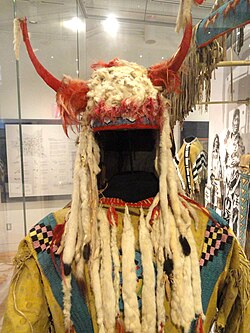 Horned bonnet with ermine skin.