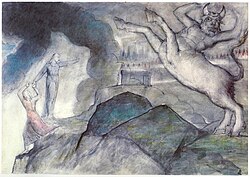 Blake's image of the Minotaur to illustrate Inferno, Canto XII, 12–28, The Minotaur XII.