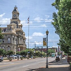 Muskingum County Courthouse (left) and Main Street