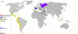World empires and colonies in 1550