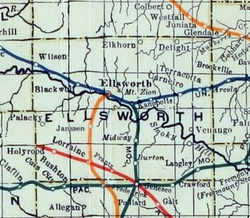 1915-1918 Railroad Map of Ellsworth County