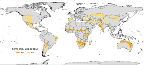 Regions with semi-arid climates BSh BSk