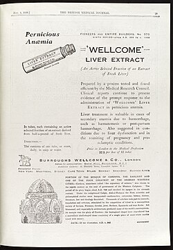 1930 advert for liver extract to treat pernicious anemia