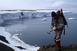 A geologist working in the Arctic