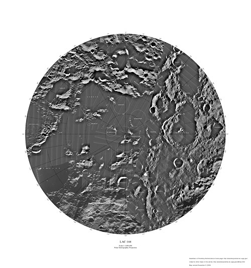 Lunar south polar region map (>80°S)