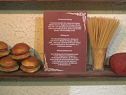 Sign acknowledging record of 46,000 meals eaten by food critic Fred E. Magel