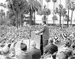 A crowd gathered for a campaign speech from Richard Nixon in Hemming Park in October 1960