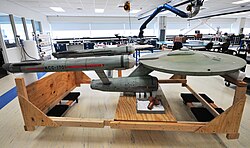 Paramount's filming model of the Star Trek starship USS Enterprise (NCC-1701) under restoration, prior to it being placed on display at the NASM