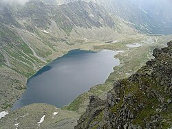 Lake "Veľké Hincovo pleso" in High Tatras, Slovakia. The lake occupies an "overdeepening" carved by flowing ice that once occupied this glacial valley.