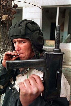 Chechen irregular fighter with a Borz submachine gun