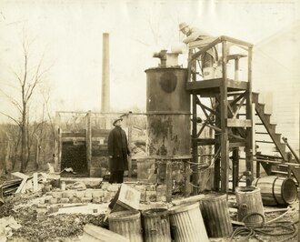 Charging the experimental blast furnace, a photo from the Fixed Nitrogen Research Laboratory in Washington D.C., 1930
