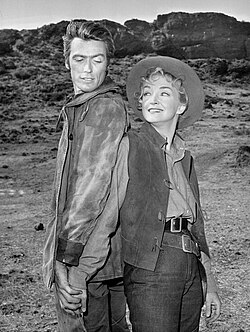 With Nina Foch in an episode of Rawhide, 1959