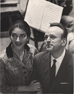 Callas and Italian tenor Mirto Picchi; performers in Cherubini's Medea, Milan, 1957