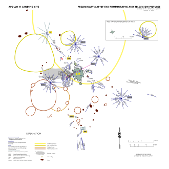 A map of the Tranquility Base landing site and photos taken