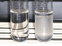 Lucas test: Negative (left) with ethanol and positive with t-butanol.