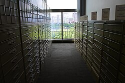 Storage units for the institution's microfilm collection at the Library and Archives Canada building.