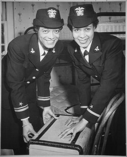 LTJG Harriet Ida Pickens and ENS Frances Wills, first African-American WAVES to be commissioned. They were members of the final graduating class at USNR Midshipmen's School (WR) Northampton, Massachusetts, on December 21, 1944