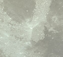 Proclus from Apollo 11, showing the rays extending into Mare Crisium