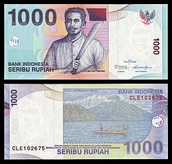 2013 edition of one thousand Indonesian Rupiah banknote, featuring Indonesian national hero Thomas Matulessy