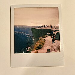 Image of a developed analog Polaroid Film depicting Preikestolen