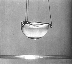 Liquid helium in a superfluid phase creeps up on the walls of the cup in a Rollin film, eventually dripping out from the cup