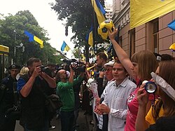 Activists protesting the adoption of the law on 24 May 2012