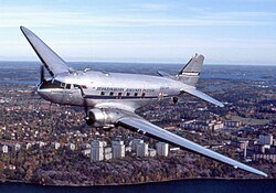 The Douglas DC-3 first flew in 1935 and had a range of around 1,000 miles (1,625 kilometers.)