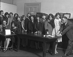 Female clerical employees of the Los Angeles Police Department being fingerprinted and photographed in 1928