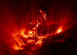 Filament erupting during a solar flare, seen at EUV wavelengths (TRACE)