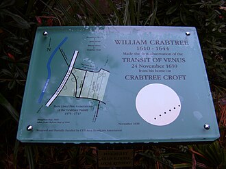 Plaque commemorating Crabtree's observation of the Transit of Venus