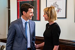 Canadian Prime Minister Justin Trudeau greets US Ambassador Craft in 2019.