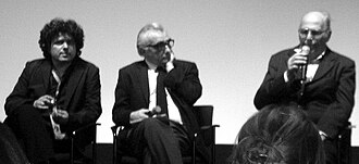 From left to right: Salvo Cuccia, Scorsese, and Vittorio De Seta at the 2005 Tribeca Film Festival