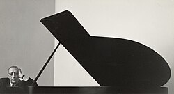Photograph of Igor Stravinsky on a piano