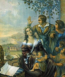 Queen Pomare and her family on the verandah of Mr. Pritchard's house, during the French Invasion of Tahiti[43]