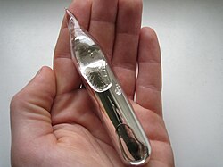 Partially molten rubidium metal in an ampoule