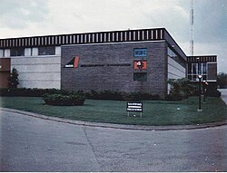 WLWC's studio building, 3165 Olentangy River Road in Columbus, under Avco ownership in the 1960s. The station's transmitter and tower were also located here, until they were moved to WBNS-TV's then-new candelabra tower in the early 1980s.