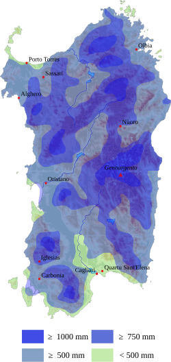 Sardinia average rainfalls