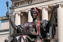 Alma Mater splattered with red paint on the first day of classes of the fall 2024 semester.