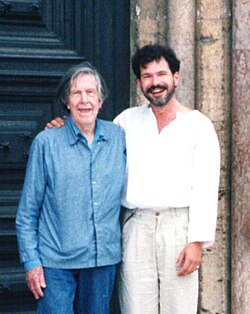 Cage (left) and Michael Bach in Assisi, Italy, 1992