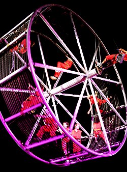 Gibson has often collaborated with performance artists such as theatre group La Fura dels Baus, here performing at the Singapore Arts Festival in May 2007.