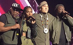 Black Eyed Peas performing with touring member J. Rey Soul in 2018