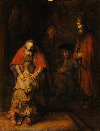 The Parable of the Prodigal Son, depicted in a portrait by Rembrandt, illustrates forgiveness.