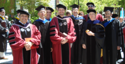 A group of new PhD graduates with their professors at Worcester Polytechnic Institute in Worcester, Massachusetts