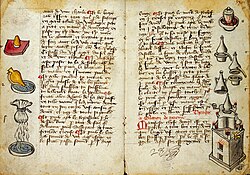 "An illuminated page from a book on alchemical processes and receipts", ca. 15th century. Welcome Collection ref: MS.446
