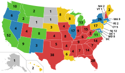 Partisan control of congressional redistricting after the 2020 elections, with the number of U.S. House seats each state will receive. Democratic control Republican control Split or bipartisan control Independent redistricting commission No redistricting necessary