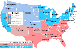Slave states and free states in 1858