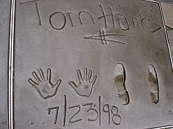 Hanks' cement prints in front of the Grauman's Chinese Theatre in Hollywood