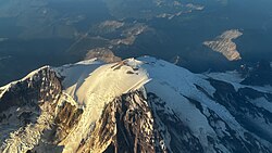 The summit of Mount Rainier showing summit calderas and the mountain's glaciers